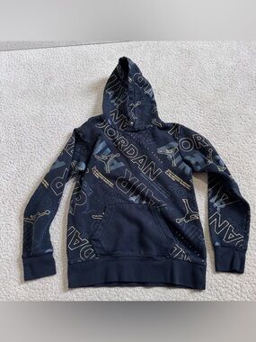 Nike Air Jordan MJ Hoodie Boys Large Black All Over Print Hooded Sweatshirt